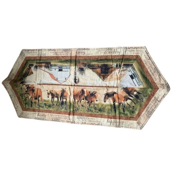 Handmade Horses Running Barn Quilted Table Runner - Picture 1 of 14